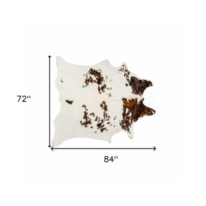 6' X 7' Brown And White Cowhide Cowhide Print Area Rug