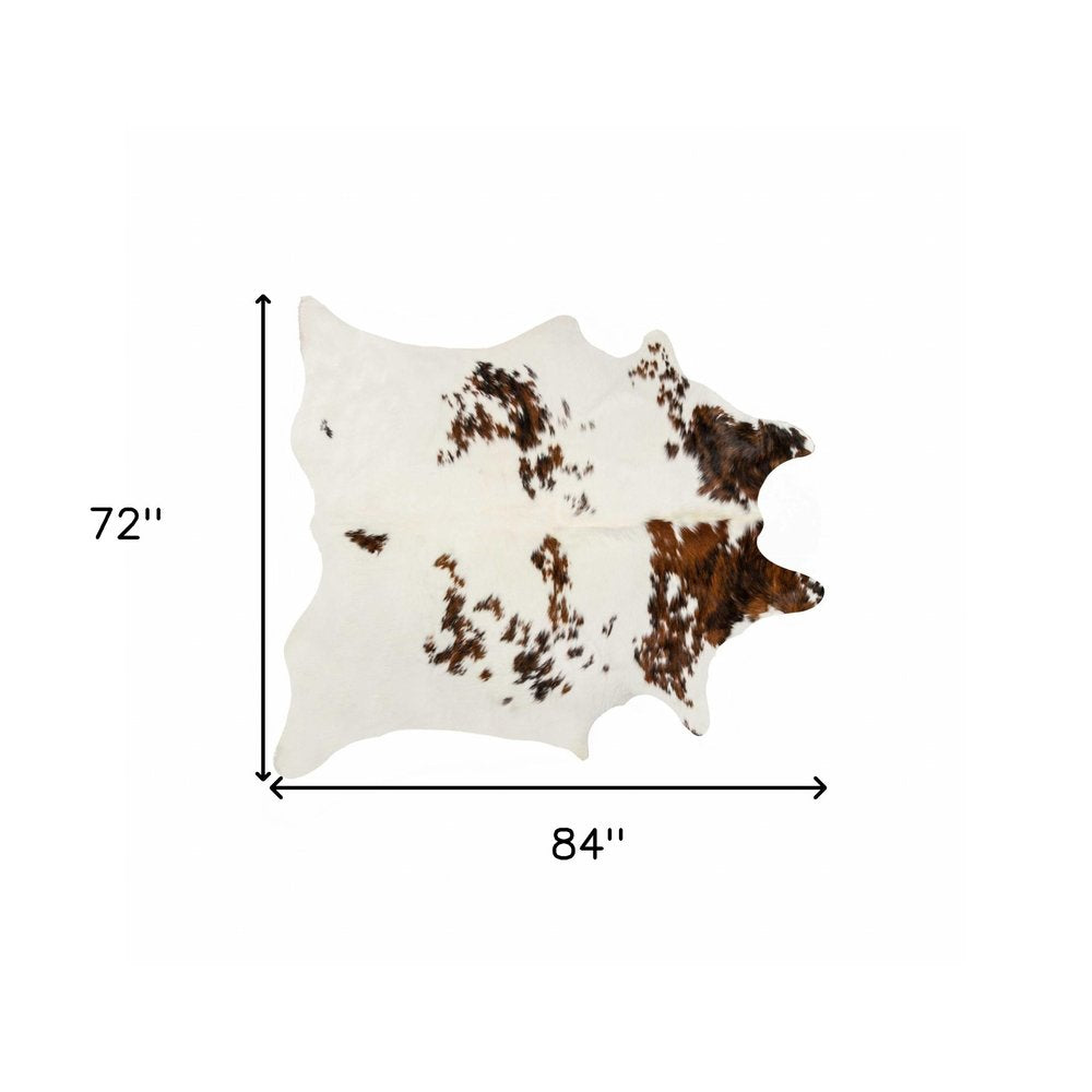 6' X 7' Brown And White Cowhide Cowhide Print Area Rug