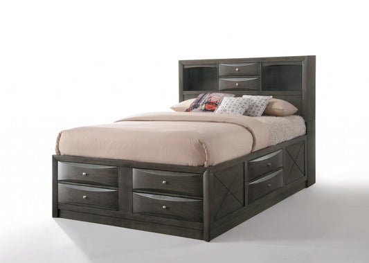 Gray Solid Wood Queen Bed Frame