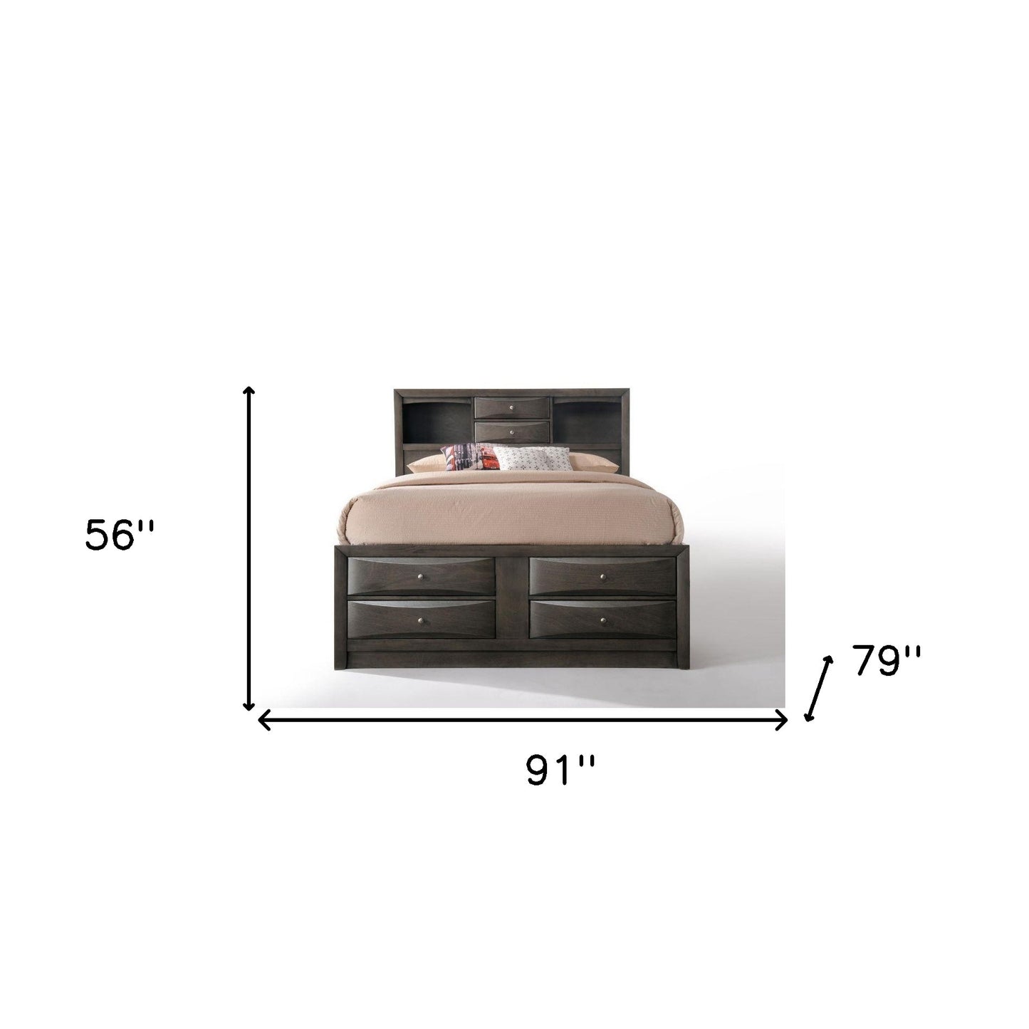 Gray Solid Wood Full Bed Frame