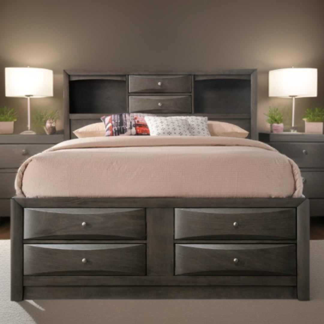 Gray Solid Wood Bed Frame