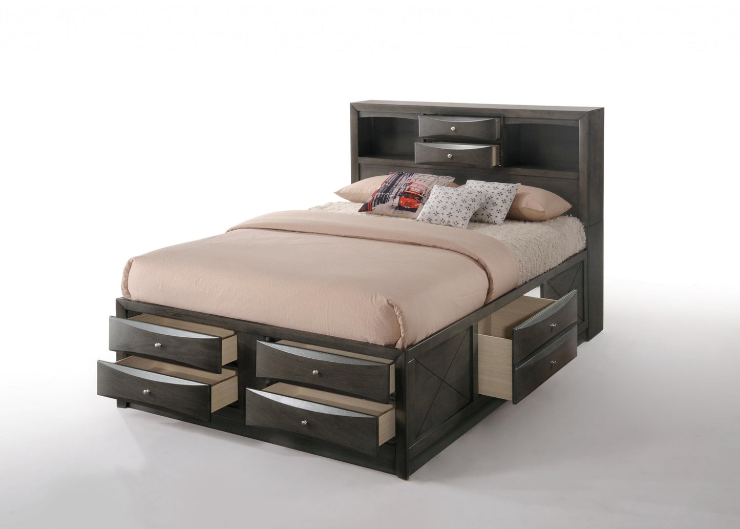 Gray Solid Wood Full Bed Frame