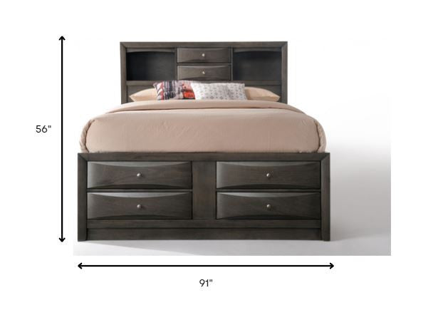 Gray Solid Wood Full Bed Frame