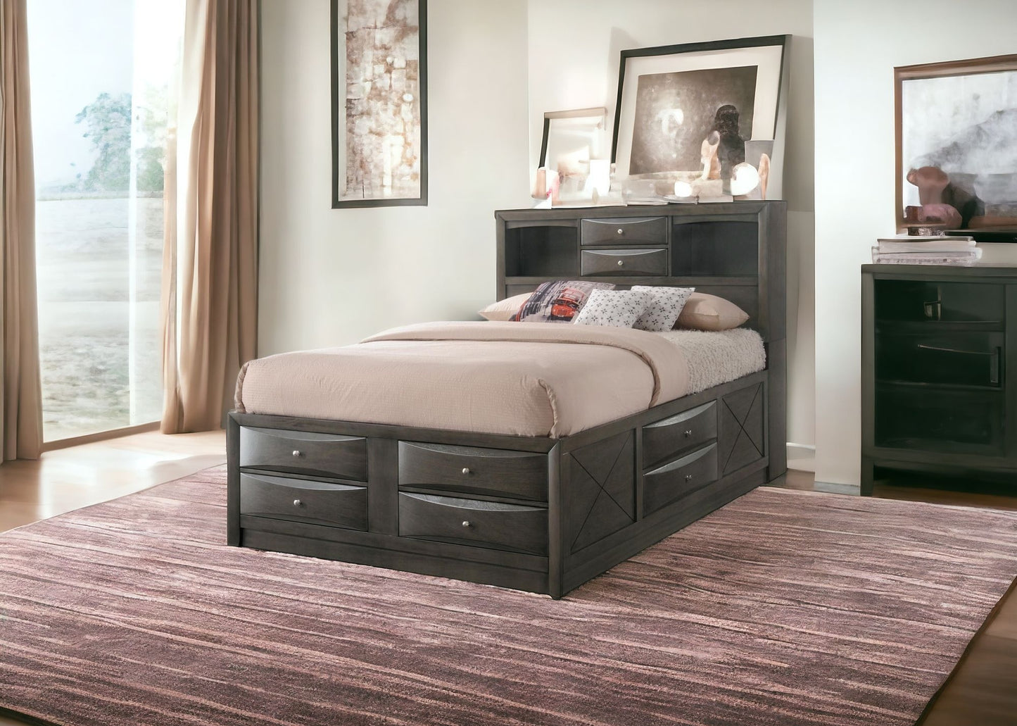 Gray Solid Wood Full Bed Frame