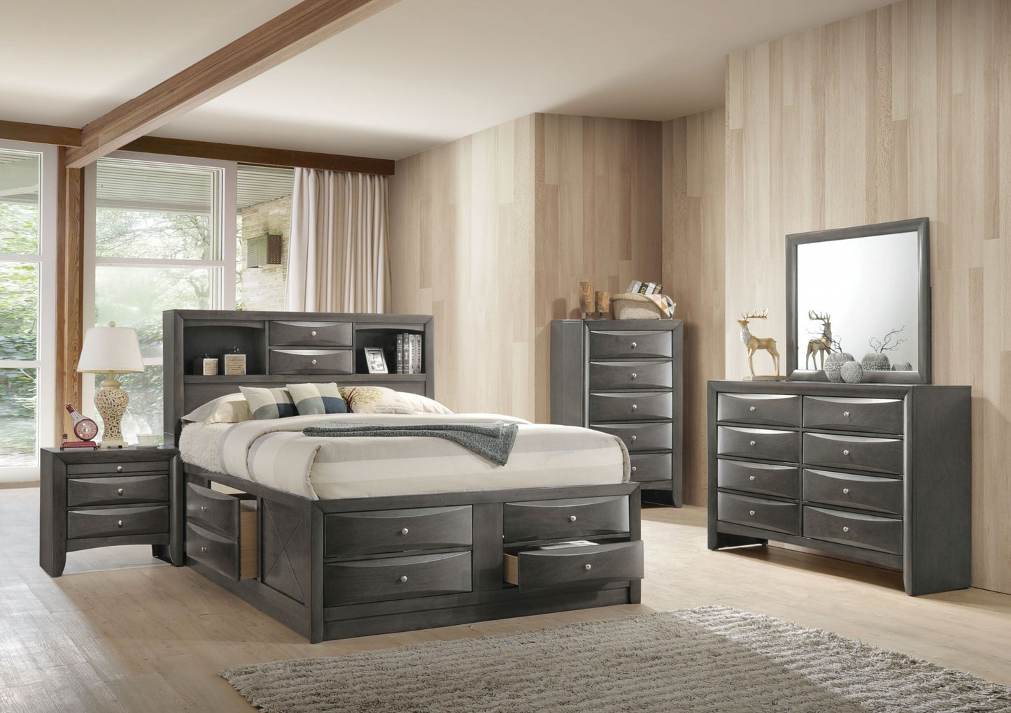 Gray Solid Wood Full Bed Frame