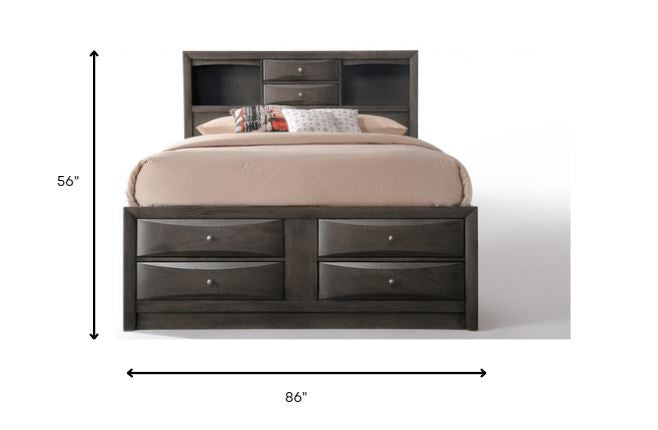 Gray Solid Wood Full Bed Frame