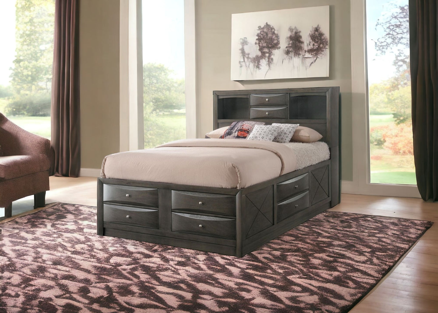 Gray Solid Wood Full Bed Frame