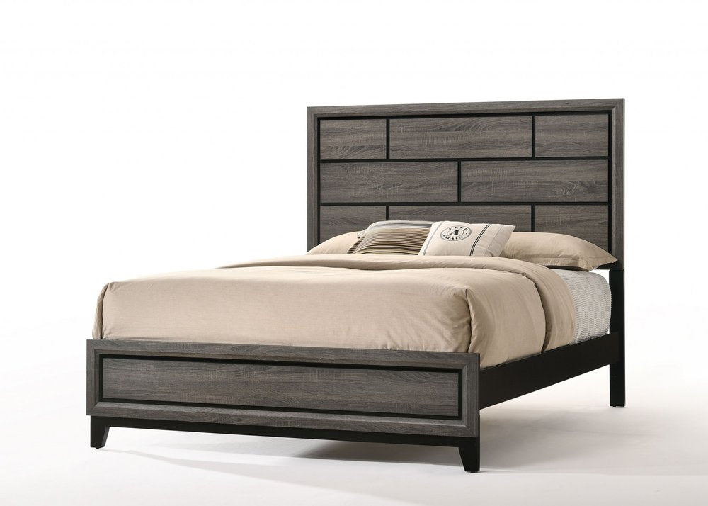 Gray solid wood queen bed frame
