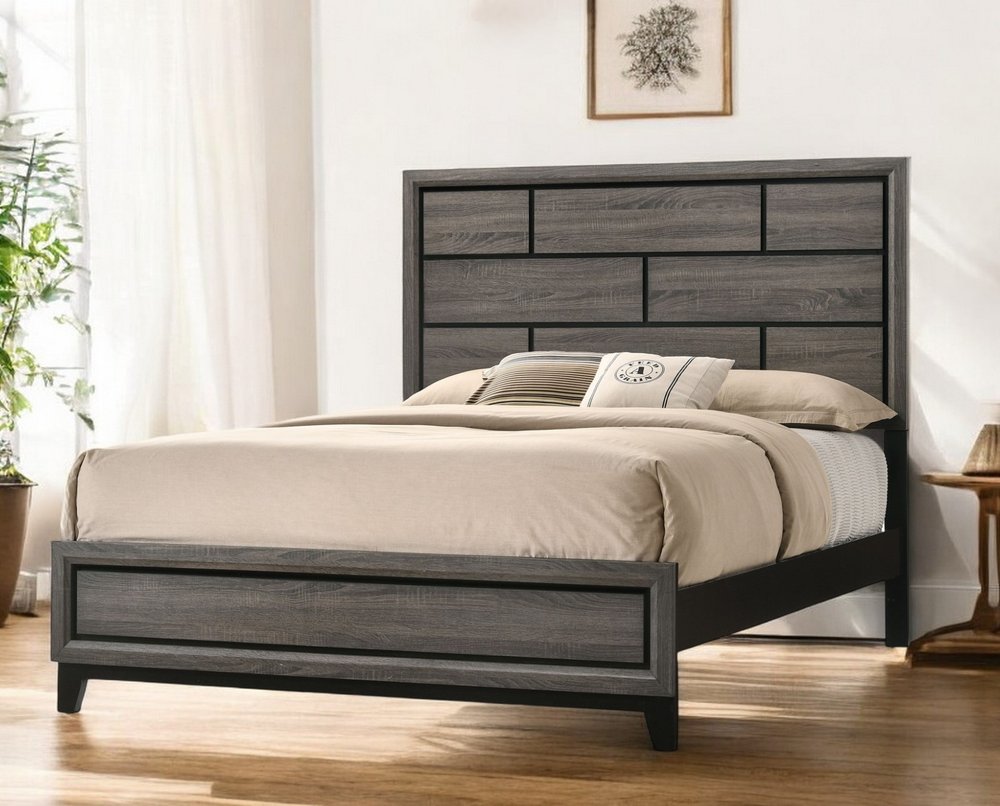 Gray solid wood queen bed frame