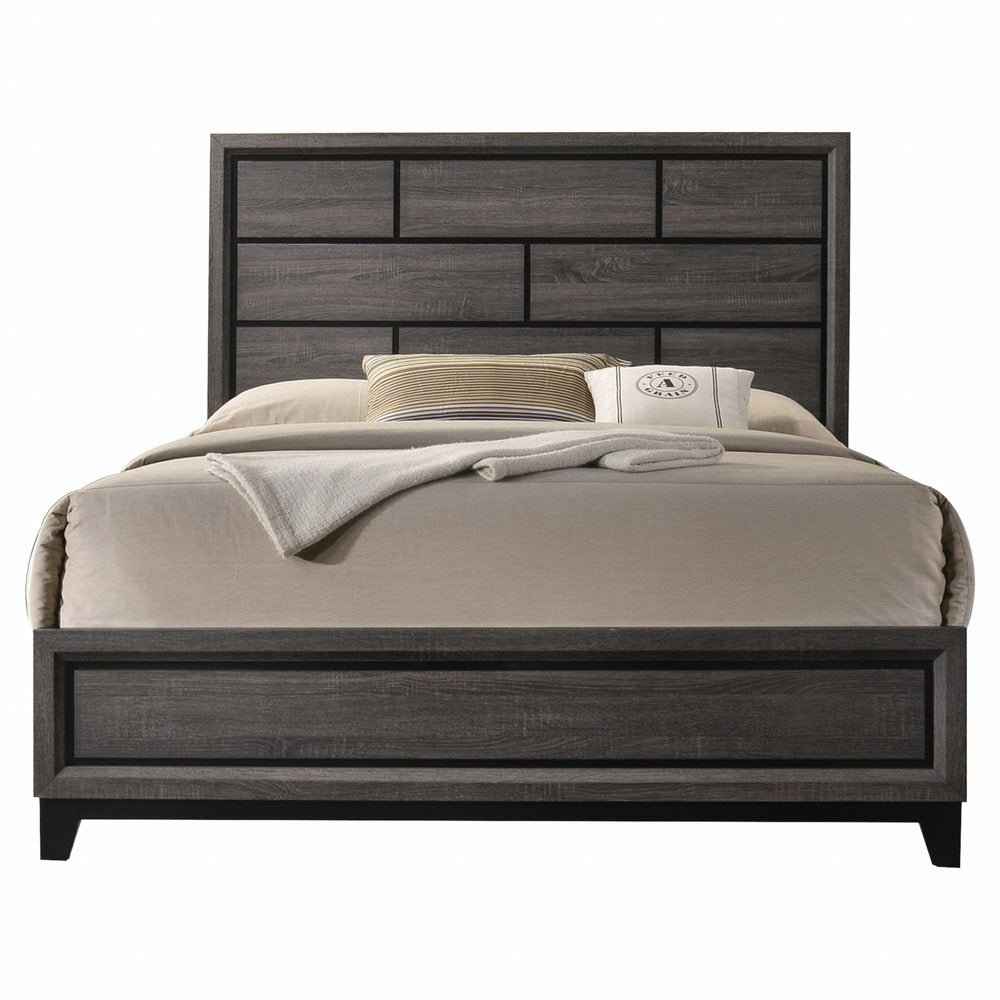 Gray solid wood queen bed frame