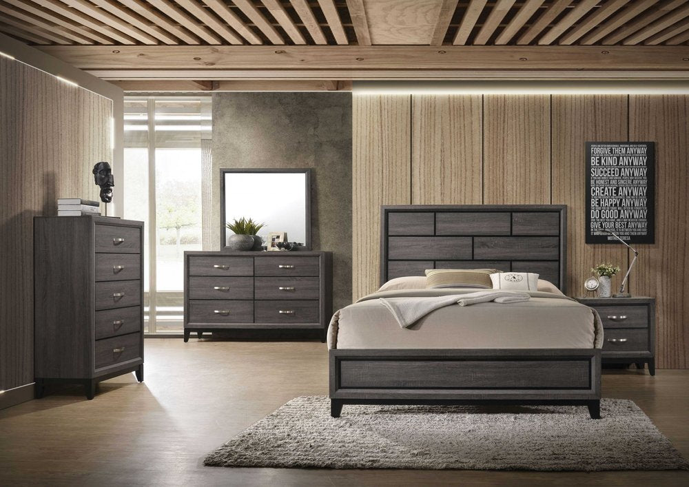 Gray solid wood queen bed frame