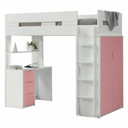 White And Gray Twin Loft Bed And Desk