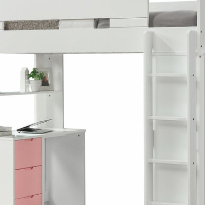 White And Gray Twin Loft Bed And Desk