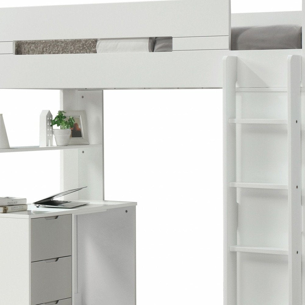 White And Gray Twin Loft Bed And Desk