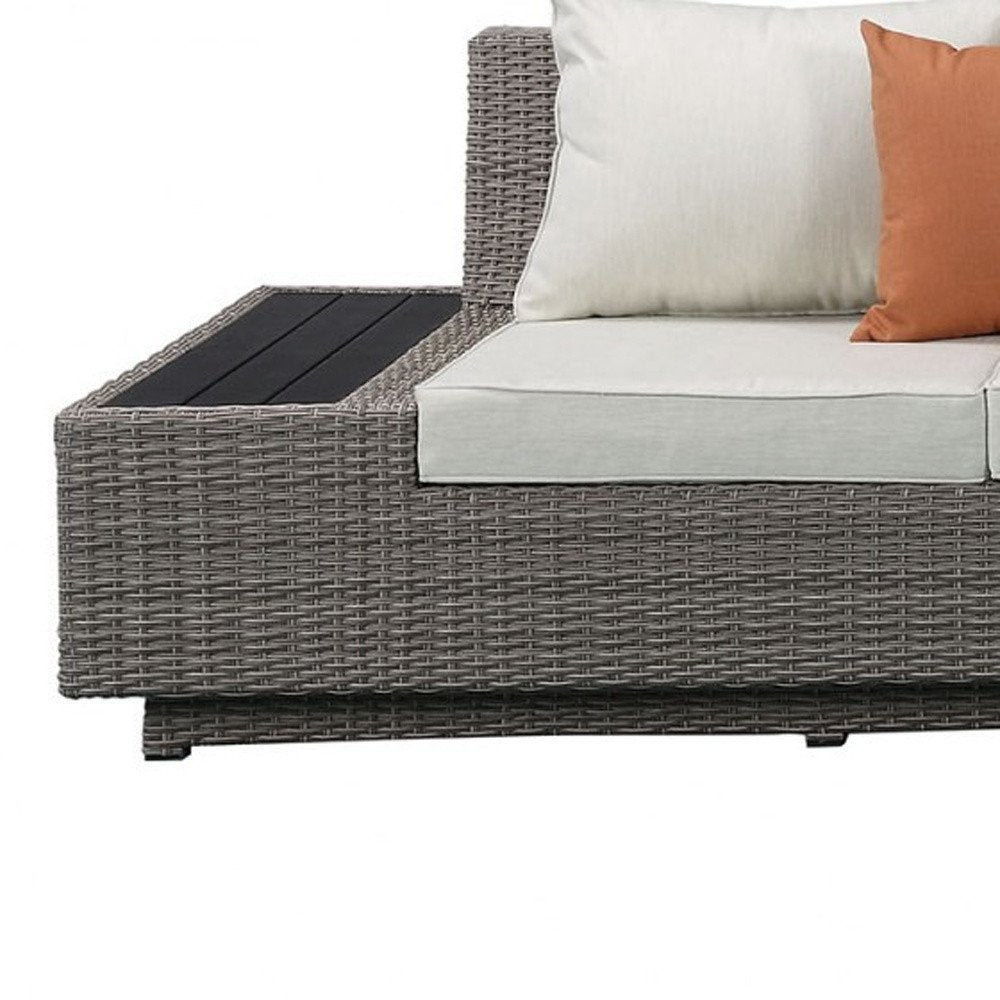 Beige Polyester Modular L Shaped Four Piece With Console And Toss Pillows