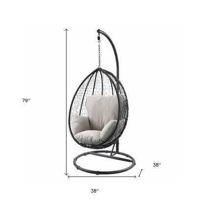 38" Black Metal Swing Chair With Beige Cushion