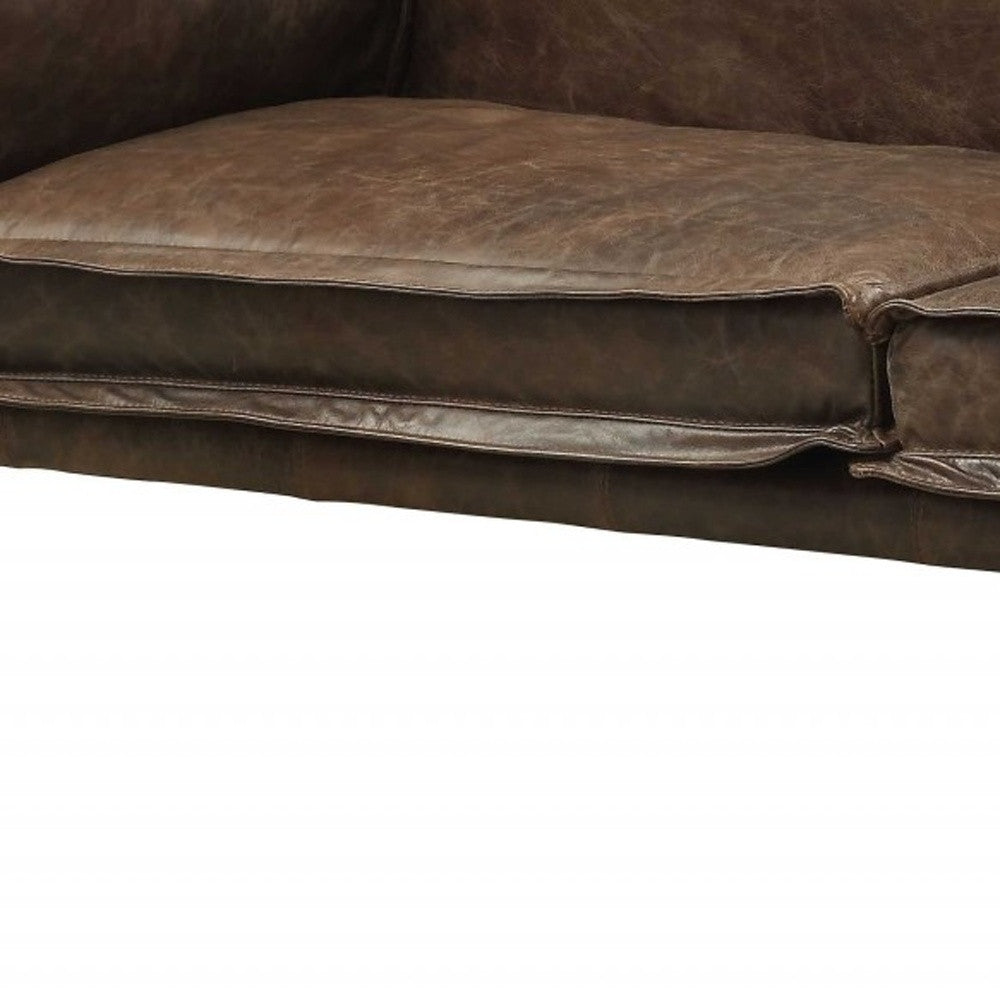 94" Chocolate Top Grain Leather Sofa With Dark Brown Legs