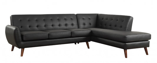 Gray Faux Leather L Shaped Two Piece Sofa and Chaise Sectional