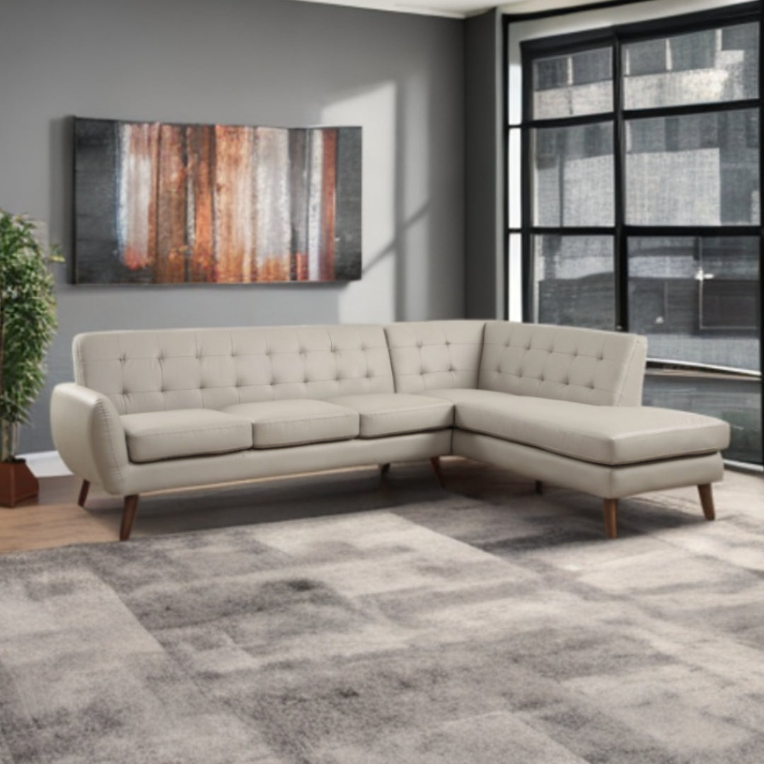 Gray Faux Leather L Shaped Two Piece Sofa and Chaise Sectional
