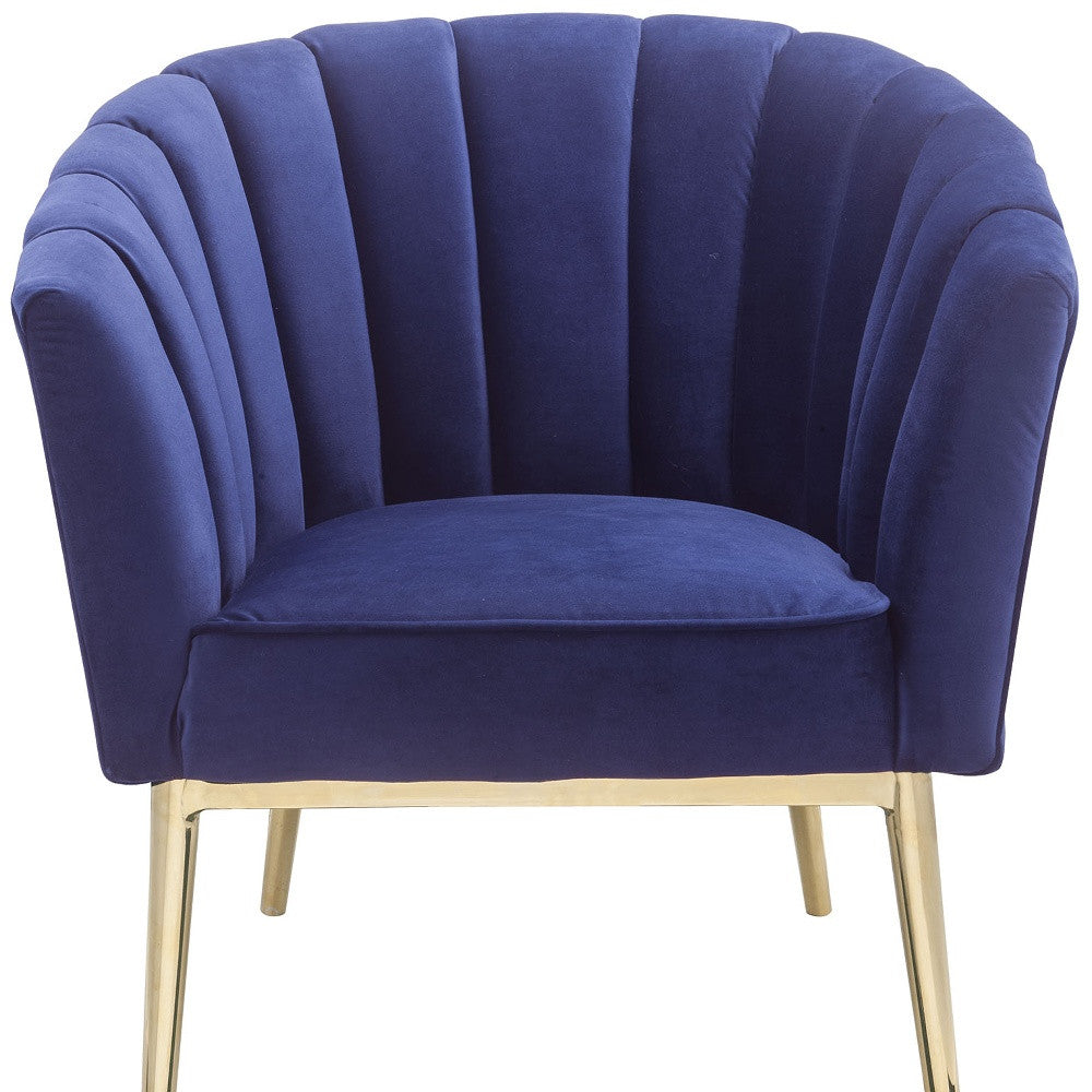 32" Blue And Copper Velvet Tufted Barrel Chair