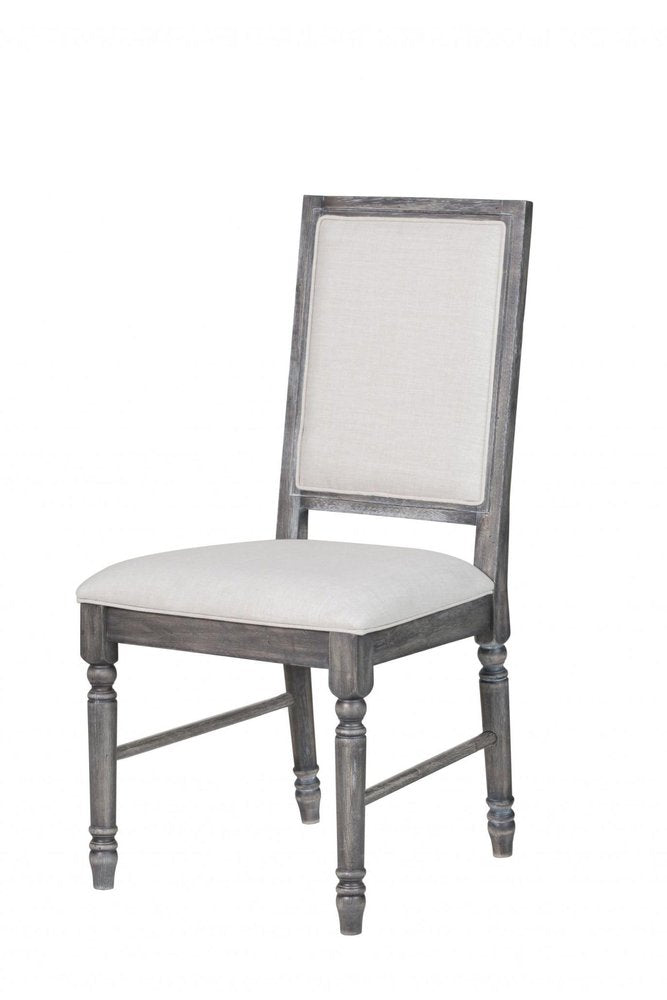 Set of Two Cream and Gray Upholstered Linen Dining Side Chairs