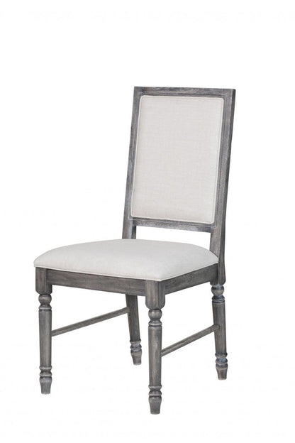 Set of Two Cream and Gray Upholstered Linen Dining Side Chairs