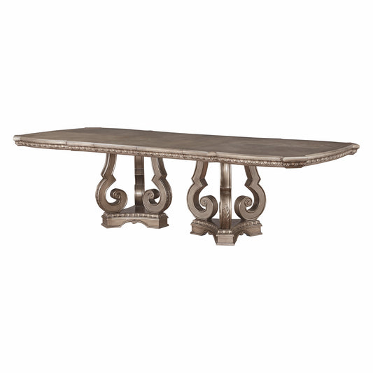 76" Champagne Solid Wood Double Pedestal Base Dining Table