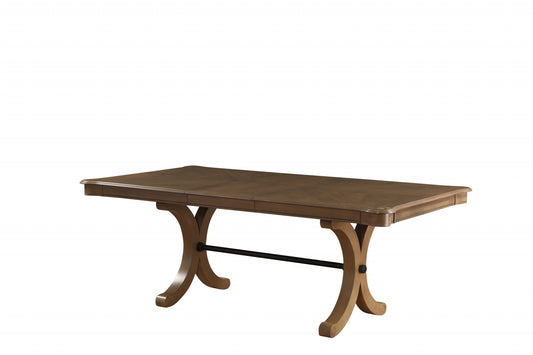 64" Brown Solid Wood Removable Leaf Trestle Base Dining Table