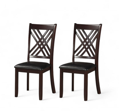 Set of Two Black Upholstered Faux Leather Cross Back Dining Side Chairs