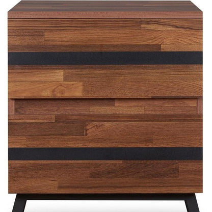 23" Black And Brown Wood And Iron End Table With Two Drawers