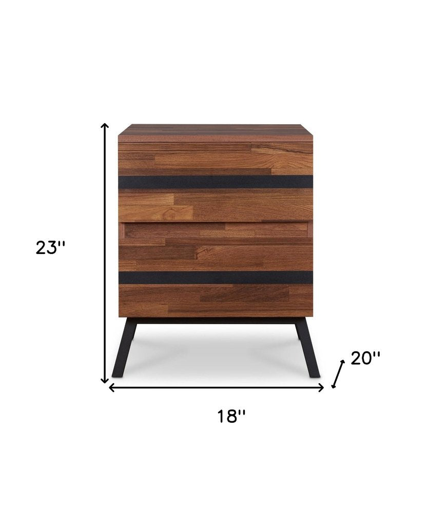 23" Black And Brown Wood And Iron End Table With Two Drawers