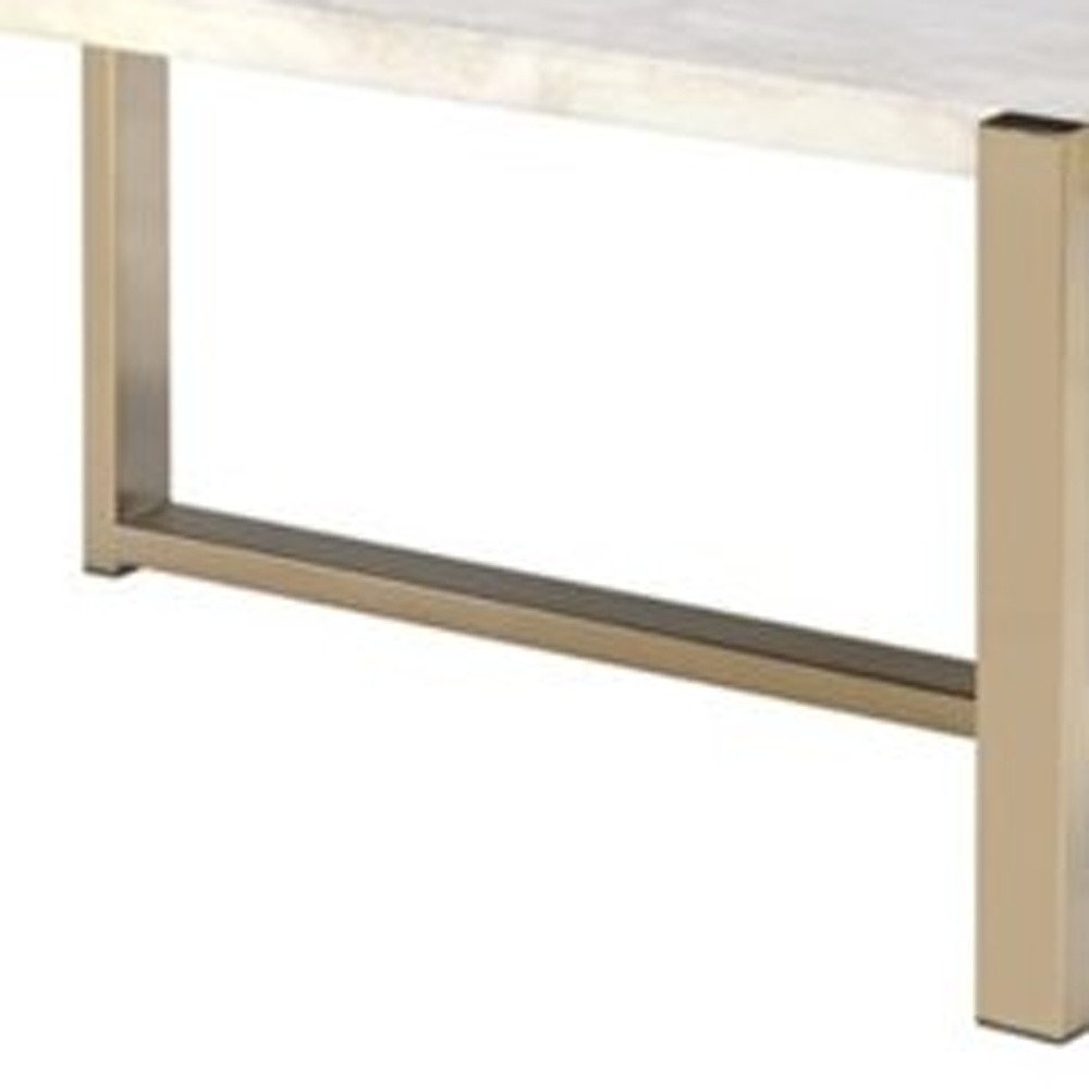 43" White and Gold Faux Marble And Iron Frame Coffee Table