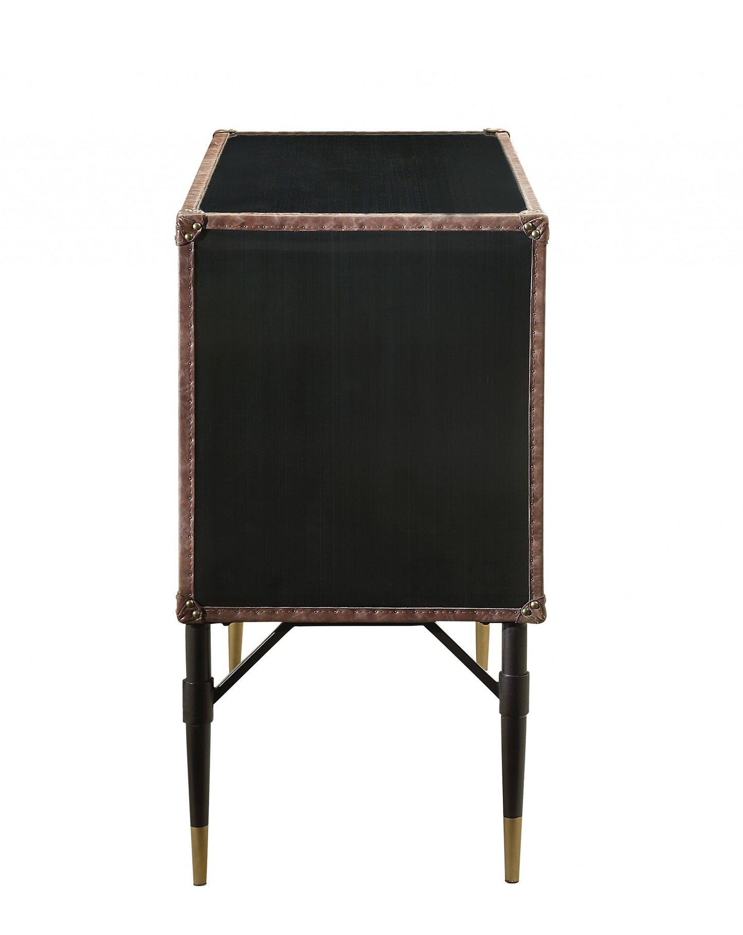 52" X 21" X 40" Brown Top Grain Leather And Aluminum Console Table