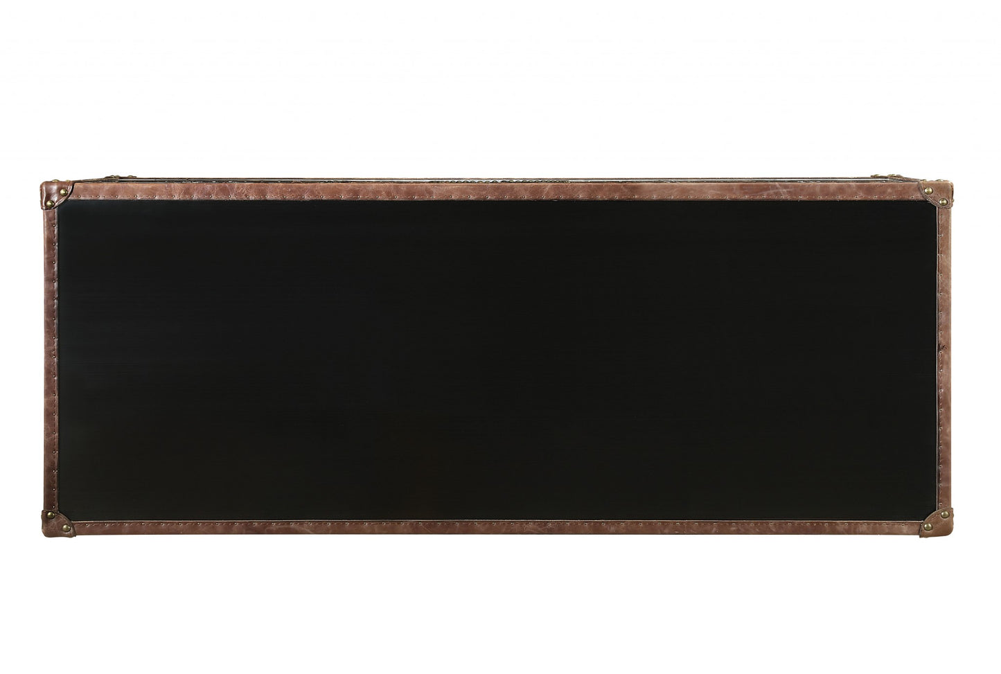 52" X 21" X 40" Brown Top Grain Leather And Aluminum Console Table