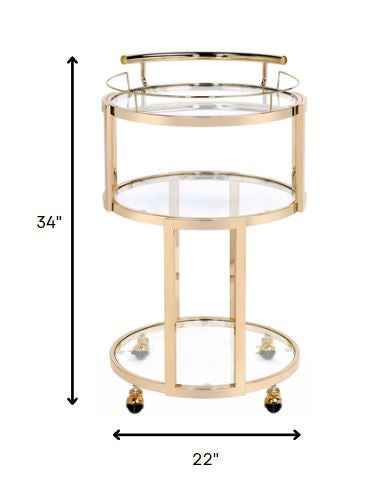 22" X 21" X 34" Gold And Clear Glass Serving Cart