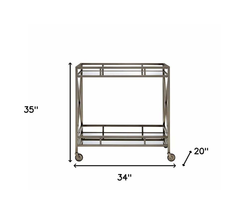 34" X 20" X 35" Antique Brass Metal Serving Cart