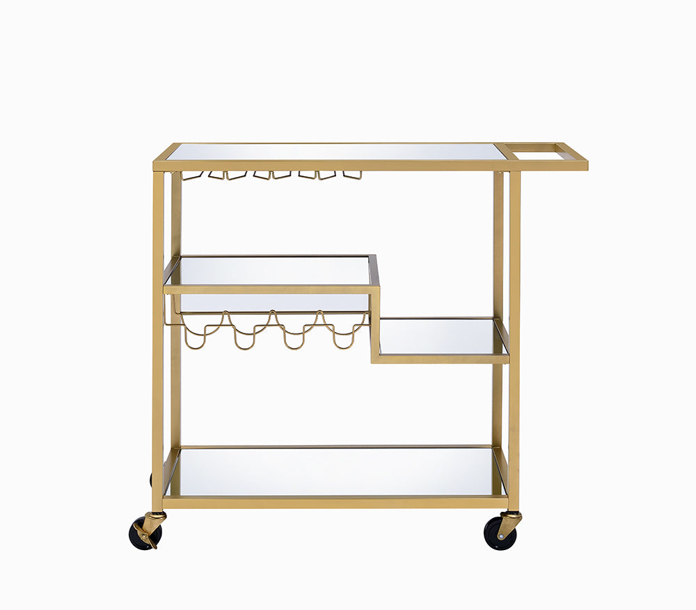 22" X 21" X 34" Gold And Clear Glass Serving Cart