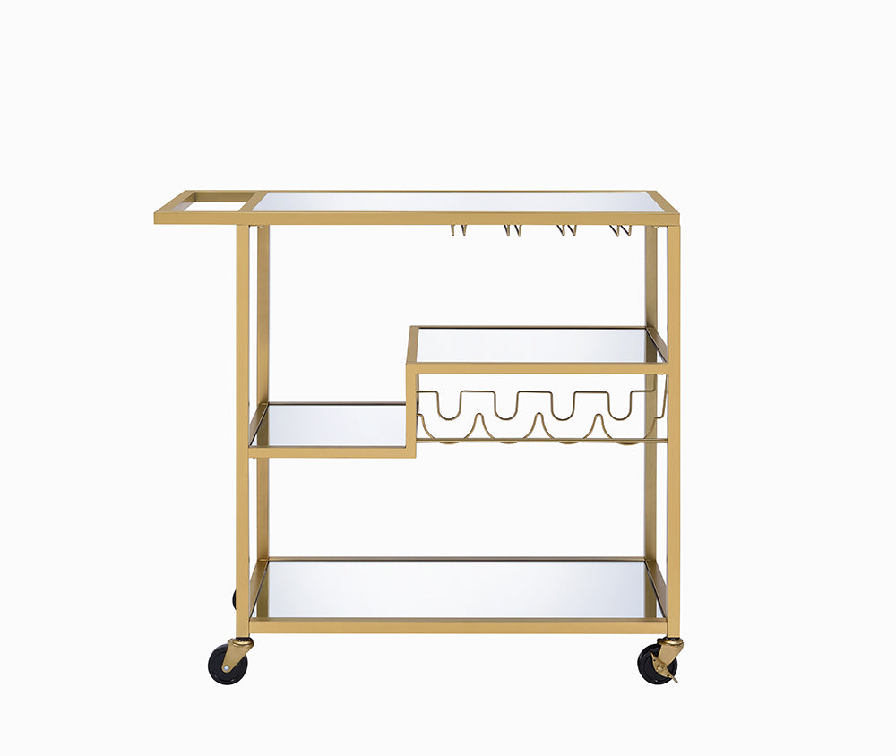 22" X 21" X 34" Gold And Clear Glass Serving Cart