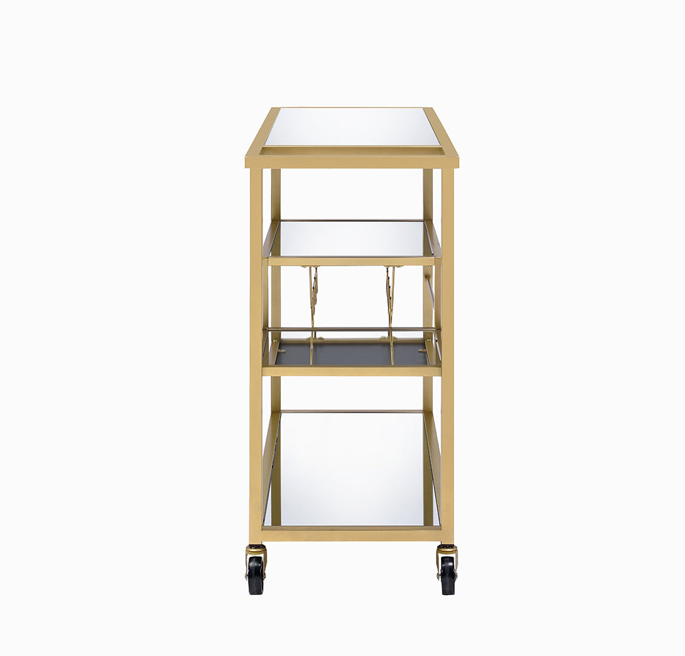 22" X 21" X 34" Gold And Clear Glass Serving Cart