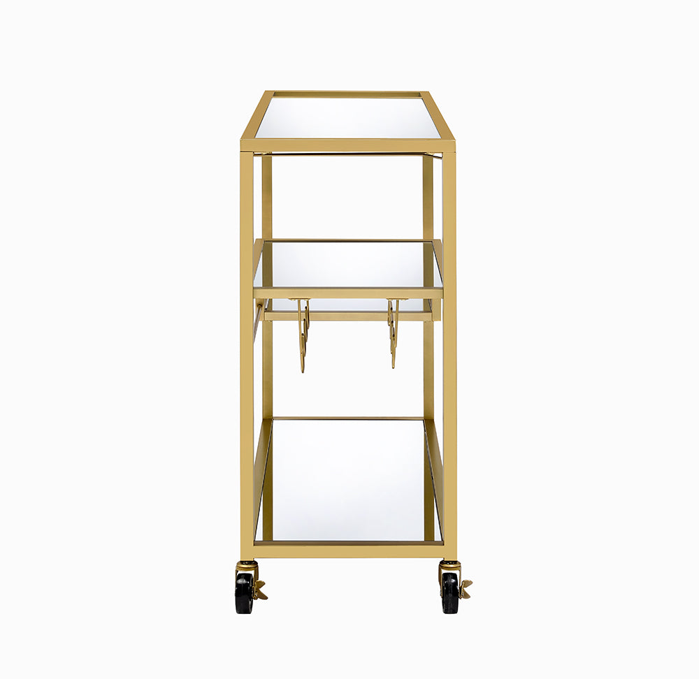 22" X 21" X 34" Gold And Clear Glass Serving Cart