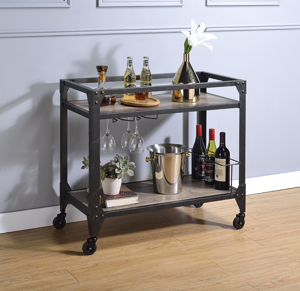 Black and Natural 32" Rolling Prep Table With Storage