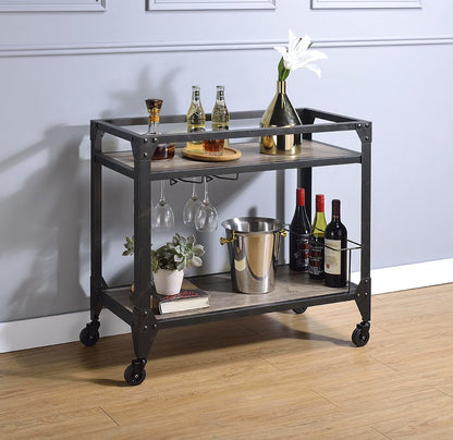 Black and Natural 32" Rolling Prep Table With Storage