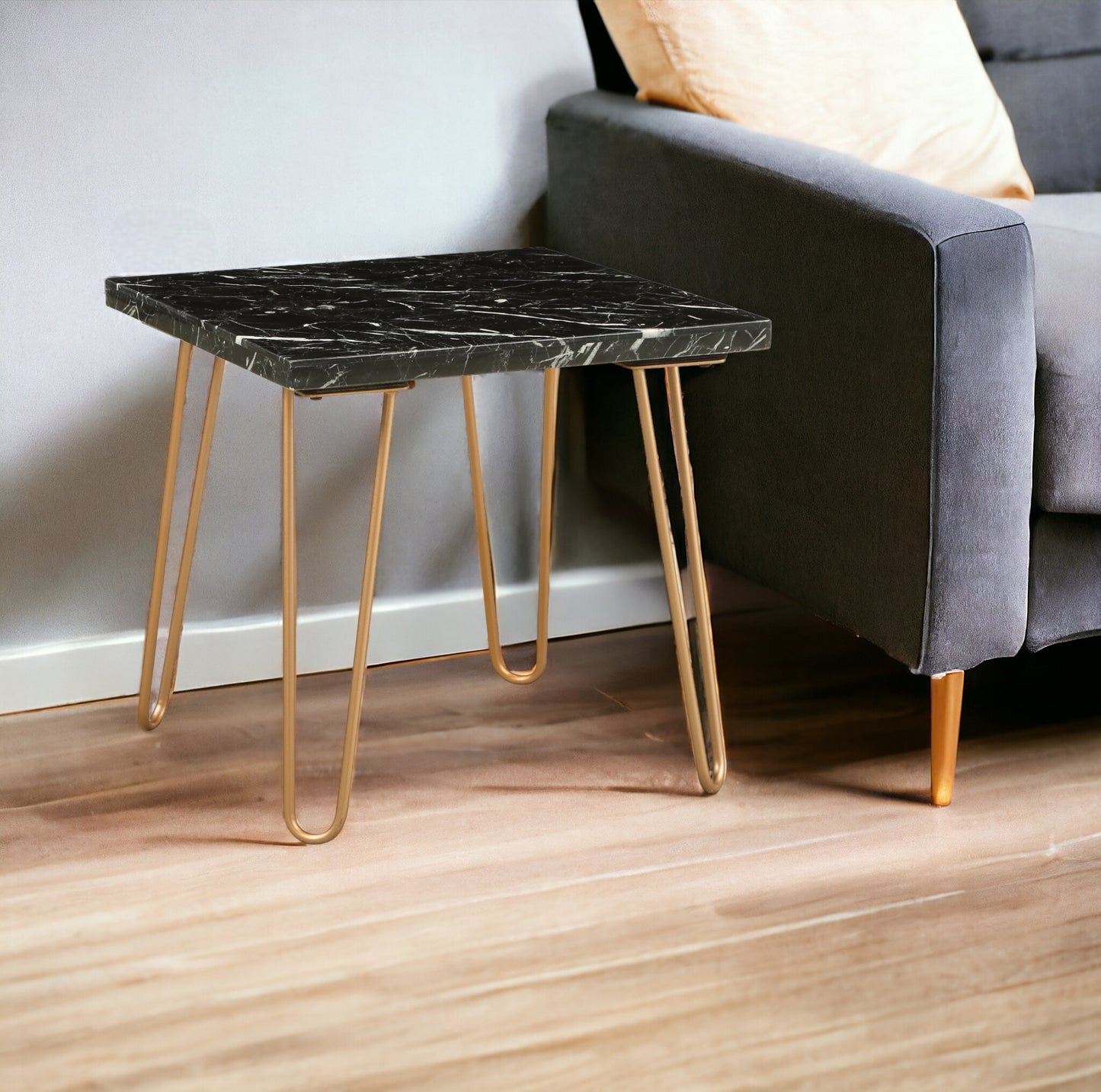 21" White Faux Marble End Table