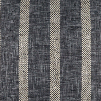 24" x 24" pillow with dark blue fabric and light beige vertical stripes; denim-inspired striped textile.