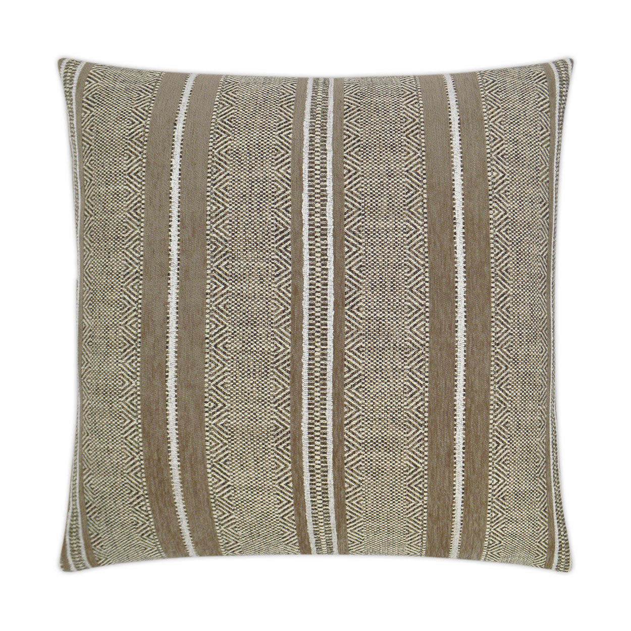 Decorative rectangular throw pillow in neutral beige and brown with geometric zigzag stripe patterns.