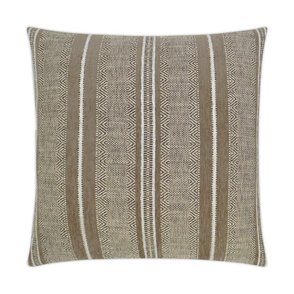 Decorative rectangular throw pillow in neutral beige and brown with geometric zigzag stripe patterns.