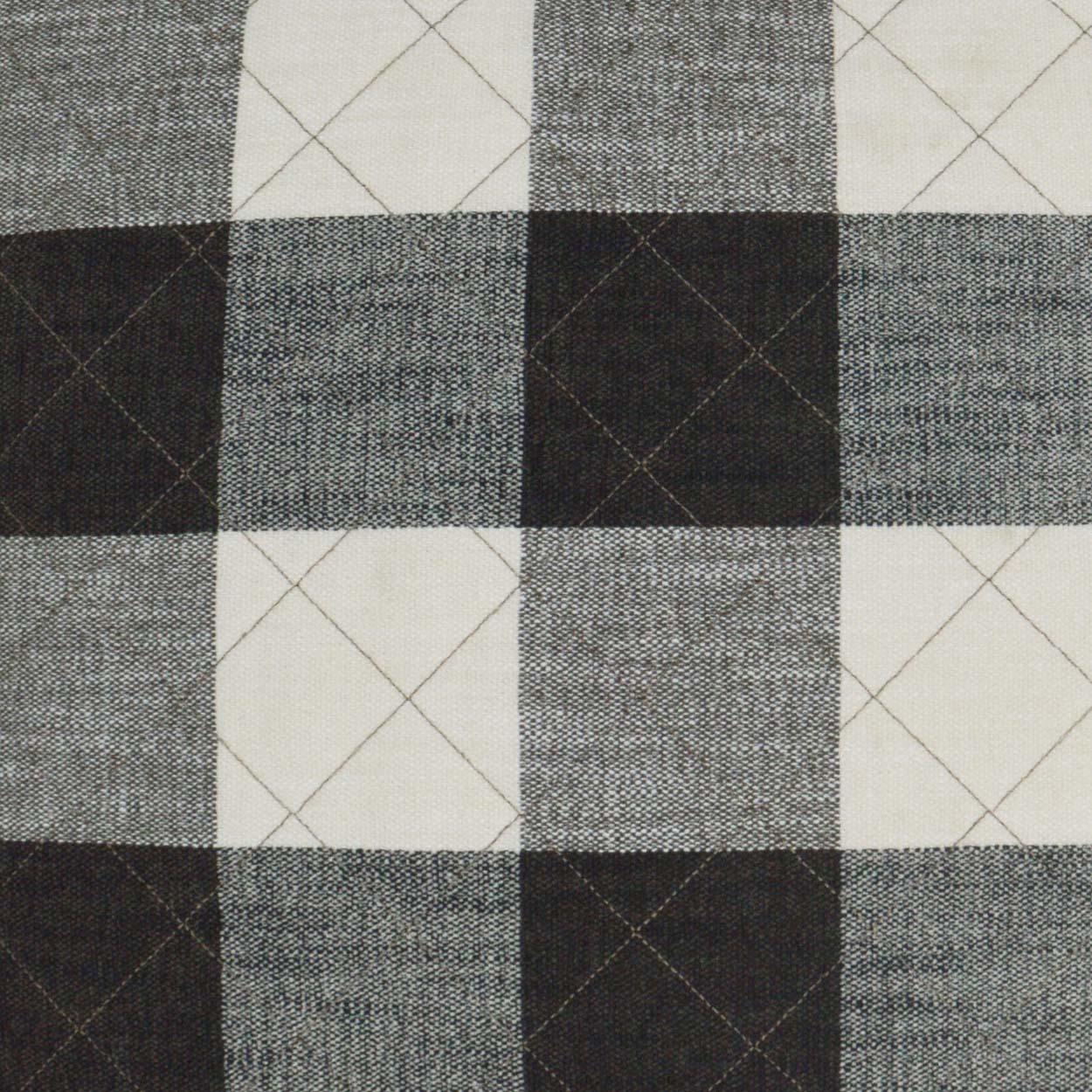 Grey buffalo plaid quilt pillow, 24" x 24", woven checkered fabric with a subtle diamond-stitched grid.
