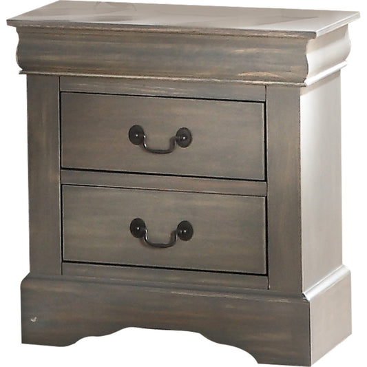 16" Gray Wash Two Drawer Nightstand With Solid Wood Top