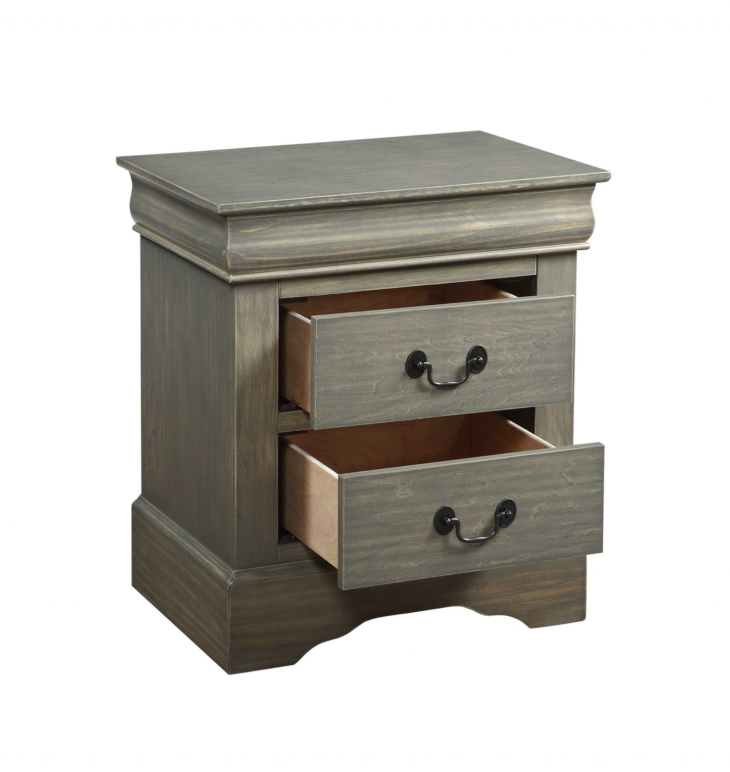 16" Gray Wash Two Drawer Nightstand With Solid Wood Top