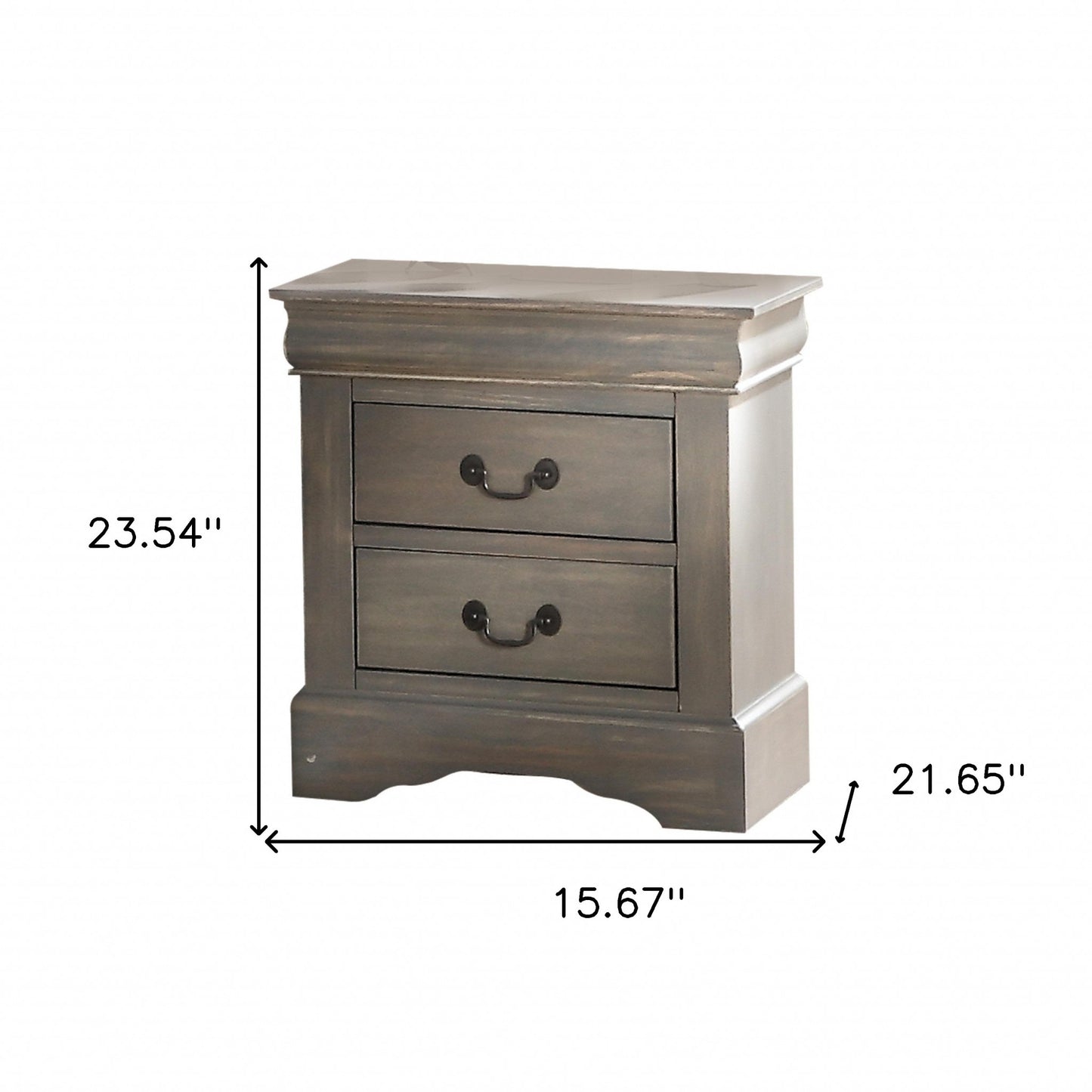 16" Gray Wash Two Drawer Nightstand With Solid Wood Top